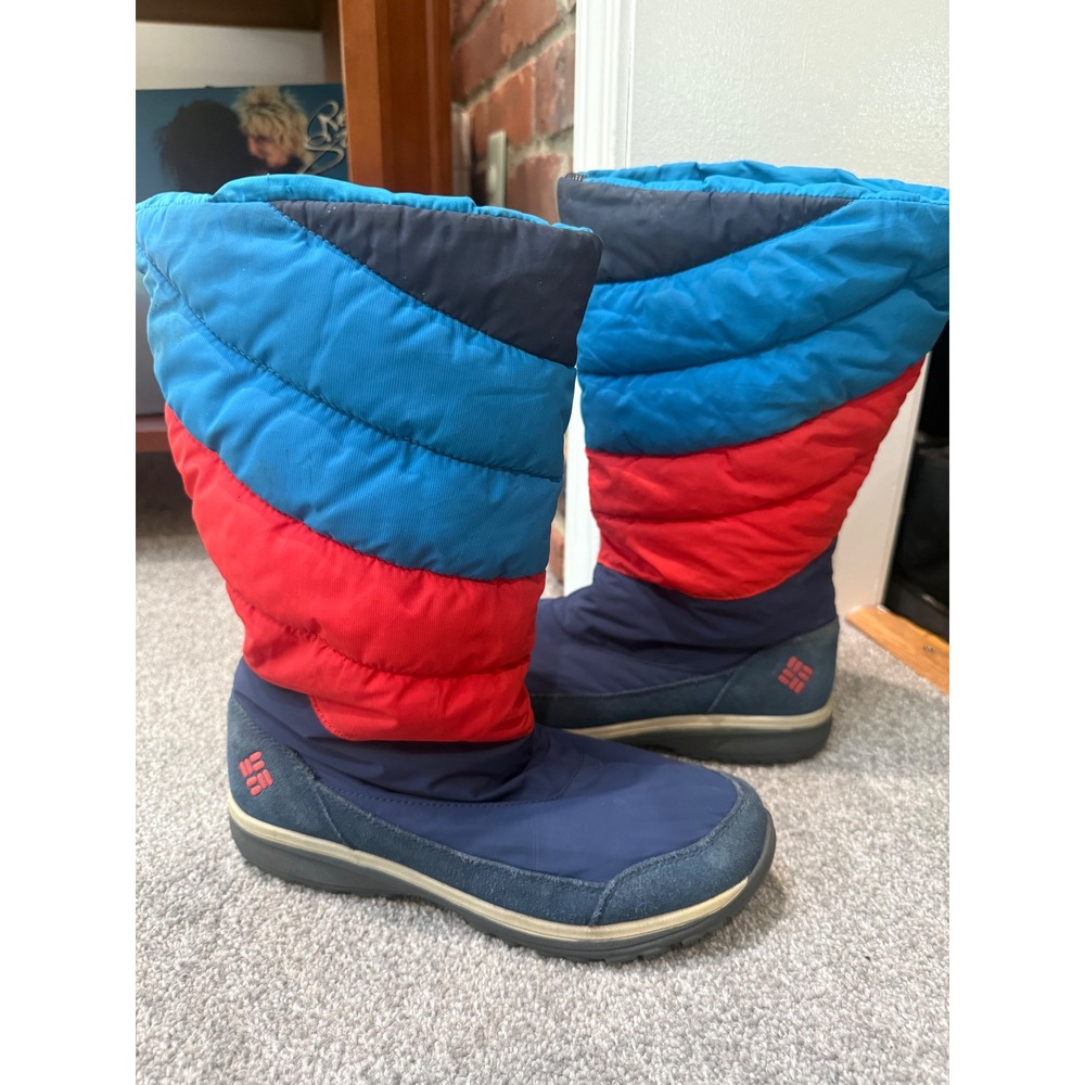 Columbia Sportswear Blue Red Colorblock Quilted Snow Boots Womens 9